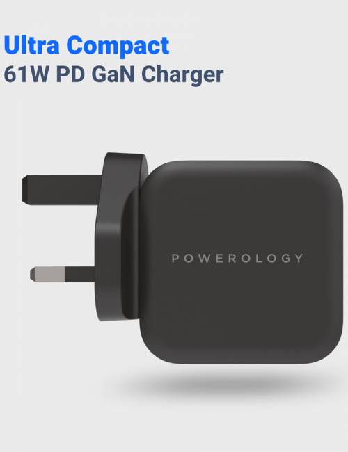 Powerology - Ultra-Compact 61W PD GaN Charger UK with Type-C to Type-C