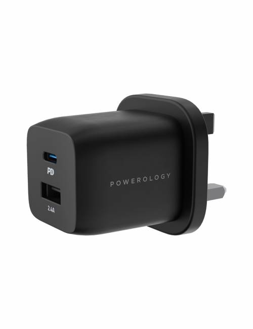 Powerology - Dual Port Ultra- Compact Quick GaN Charger with USB-C to Lightning Cable 1.2M