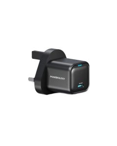 PWCUQC016-C - Powerology 20W Single C Port PD Charger UK with Type C to C 60W cable - Black