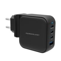 {PWCUQC006-BK} Powerology 3 Port PD + 1 QC3.0 GaN Wall Charger 100W - Black