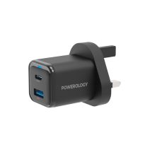 PWCUQC023-C Powerology 35W PD QC 1xUSB-C 35W and 1xUSB-A 18W GaN Charger - Black