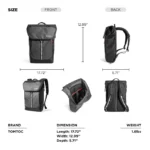 tomtoc 16 Inch Flap Laptop Backpack / Laptop Bag - Black - Image 27