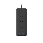 Powerology 48W 6AC 1x PD USB-C and 3x QC USB-A Power Strip with UK Plug - Black - Image 3