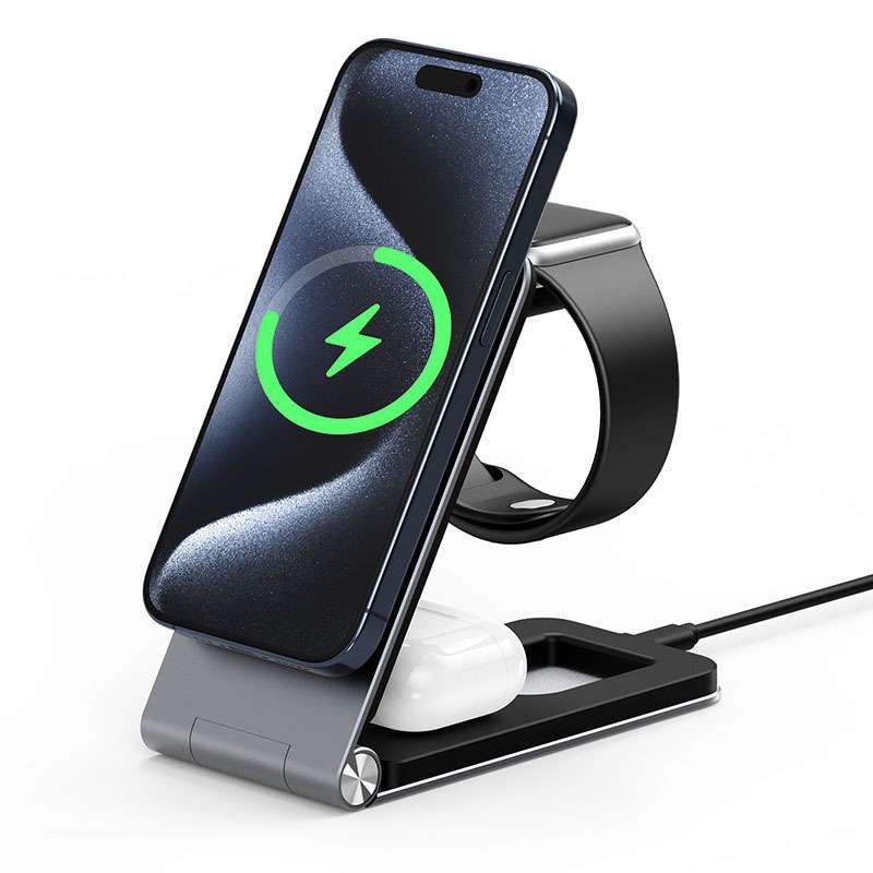 aa Duzzona Foldable 3in1 15W Magnetic Wireless Charger Stand - Image 1