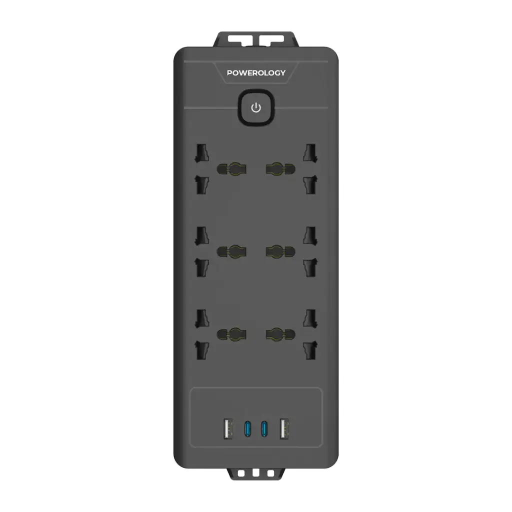 Powerology 6AC 2500W Power Strip - Black Powerology 6AC 2500W Power Strip - Black - Image 1