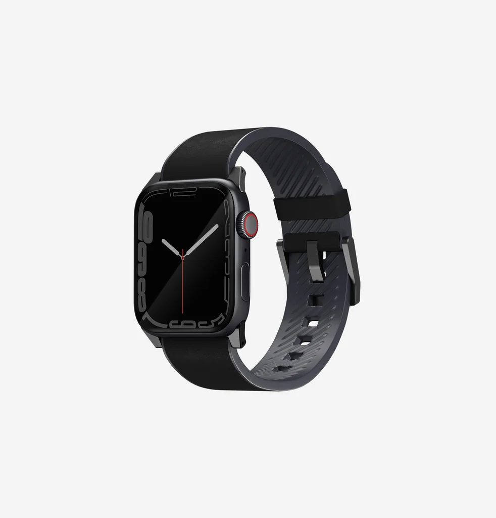 Straden-Black Uniq STRADEN Genuine Leather Hybrid Apple Watch Strap for Series 1-11, SE/SE2/SE3 & Ultra/2/Ultra/3 (49/45/44/46MM) - (Black) - Image 1