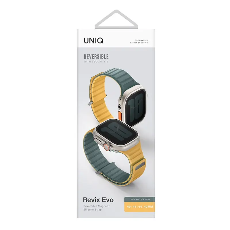 Uniq Revix Evo Reversible Magnetic Apple Watch Strap for Series 1-11, SE/SE2/SE3 & Watch Ultra 2/3 49/45/44/46MM – Green/Yellow - Image 5