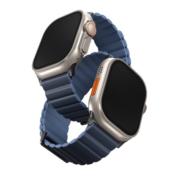 Uniq Revix Premium Edition Reversible Magnetic Apple Watch Strap for Series 1-11, SE/SE2/SE3 & Watch Ultra 2/3 49/45/44/46MM - (Prussian / Mist Blue)