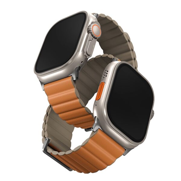 Uniq Revix Premium Edition Reversible Magnetic Apple Watch Strap for Series 1-11, SE/SE2/SE3 & Watch Ultra 2/3 49/45/44/46MM - (Orange/Tan)