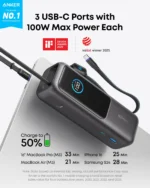 Anker Power Bank (25kmah, 165w, Built-In and Retractable Cables) - Image 4