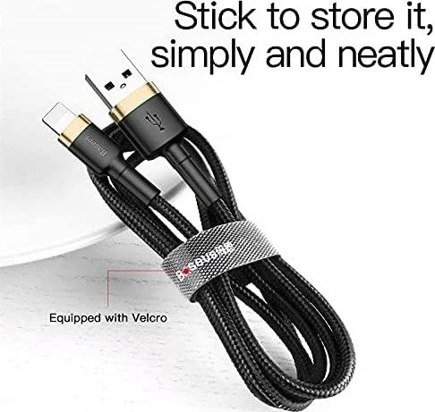 baseus-cafule-series-2.4a-usb-to-lightning-data-cable-baseuspak Baseus Cafule Cable USB For iPhone 2.4A 1m (Gold + Black) - Image 1