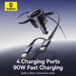 Baseus Enjoyment Max Car Charger with Dual Retractable Cable 90W - Image 2