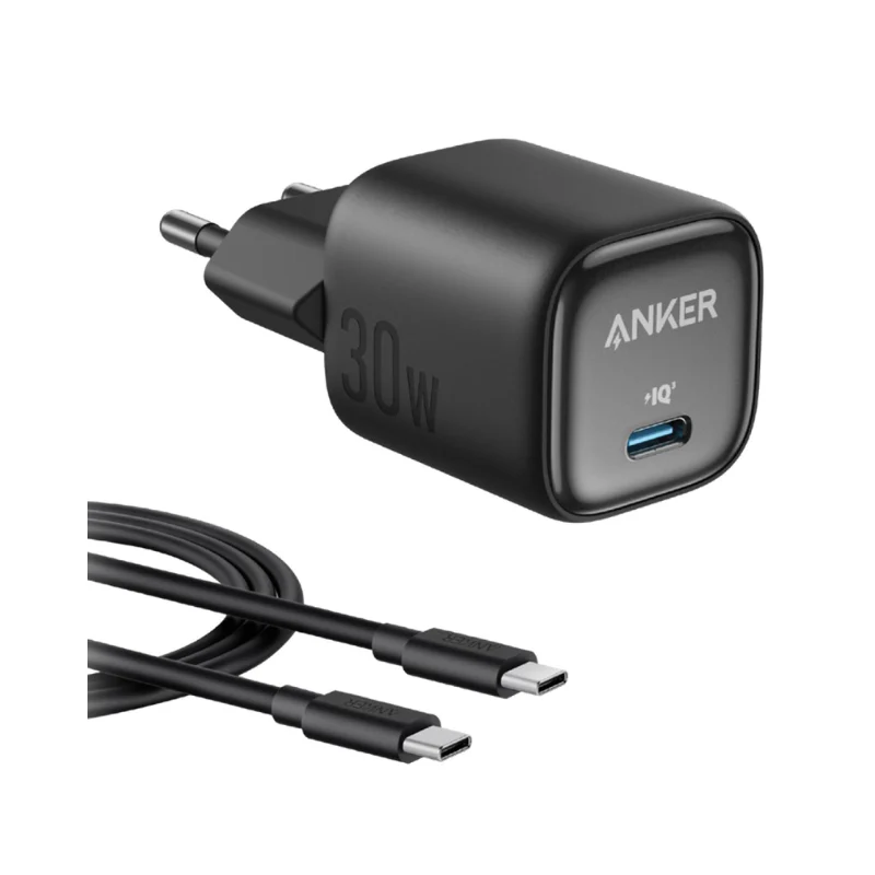 Anker 1 Port 30W PD Wall Charger With Cable - Black - Image 1