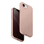 Original UNIQ Lino MagSafe compatible Blush Pink phone case for iPhone 16E with shockproof protection