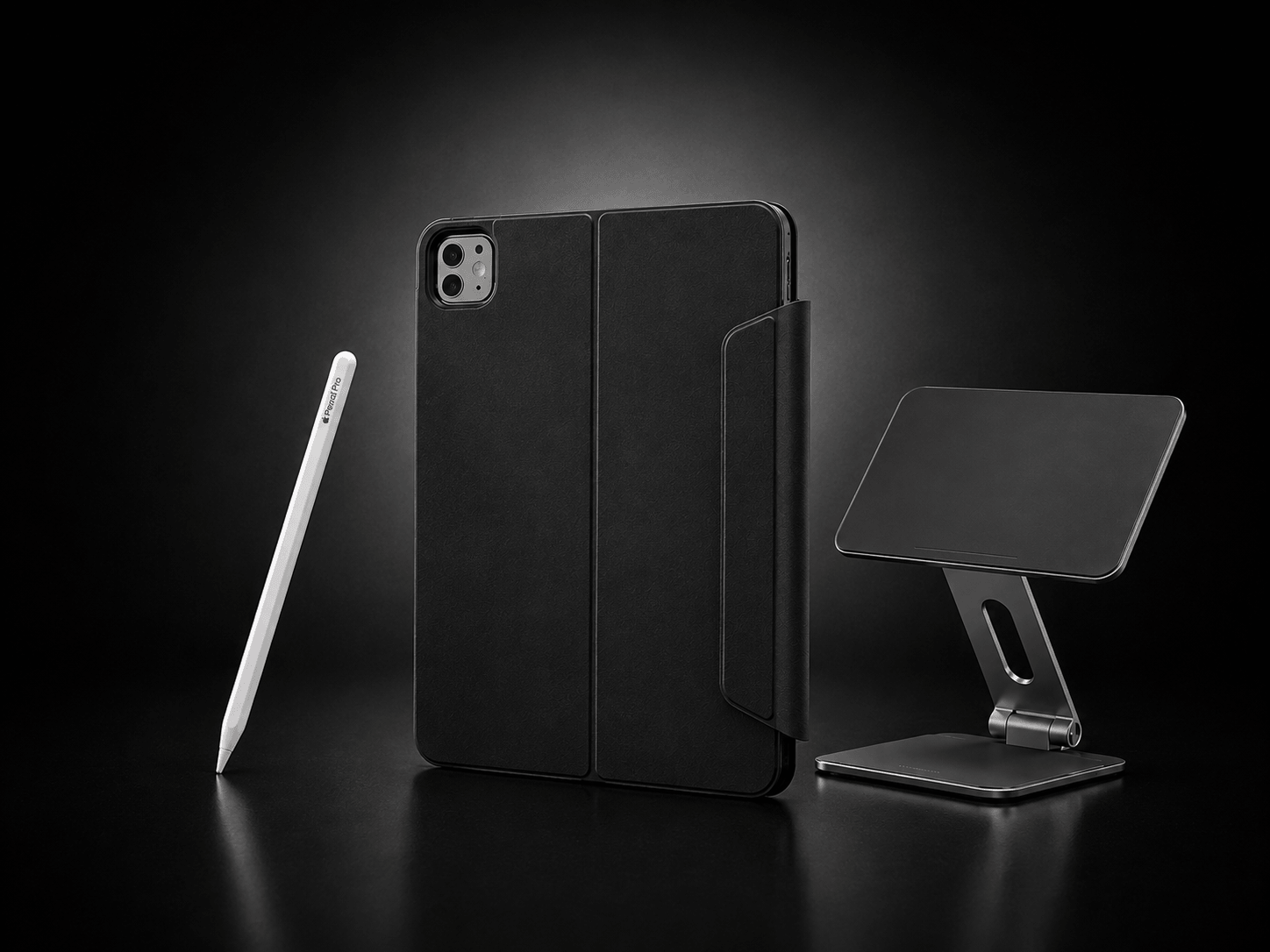 iPad accessories including protective case, stylus and tablet stand