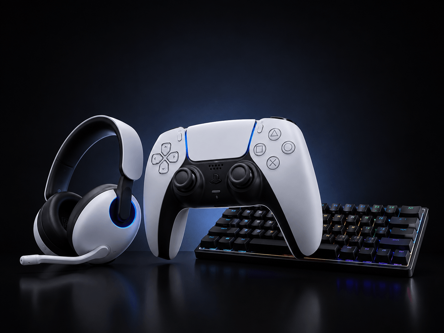 Gaming accessories including controller, gaming headset and keyboard