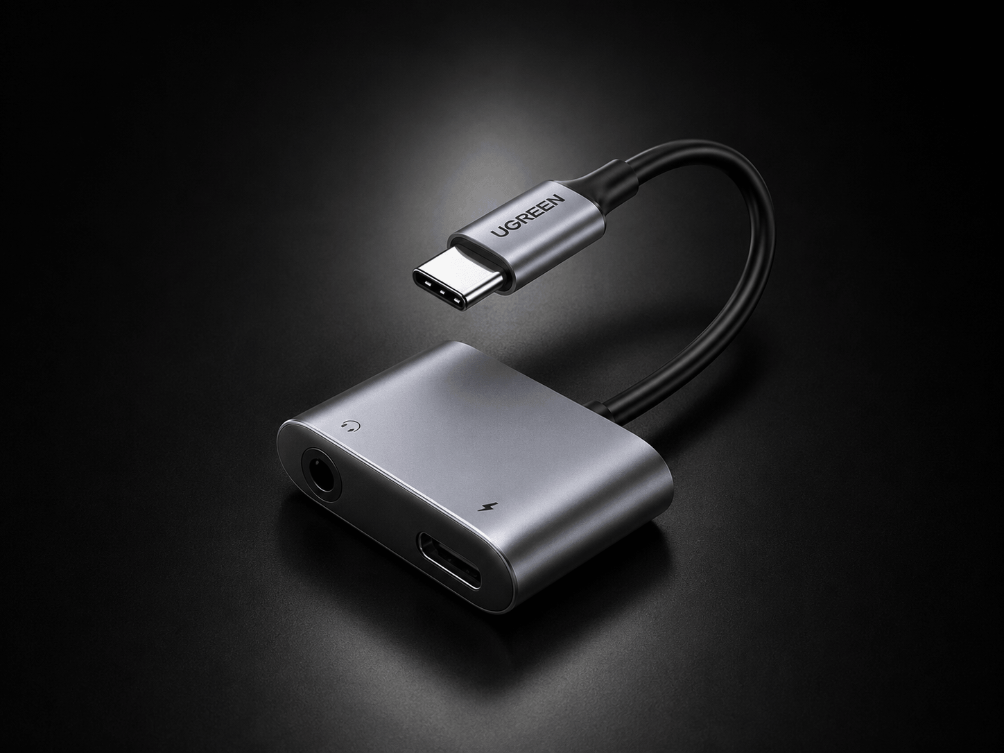 USB-C audio adapter with 3.5mm headphone jack and charging port