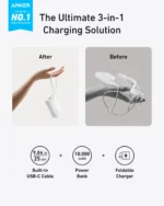 Anker Power Bank (10K, Fusion, Built-In Cable) - Black - Image 4